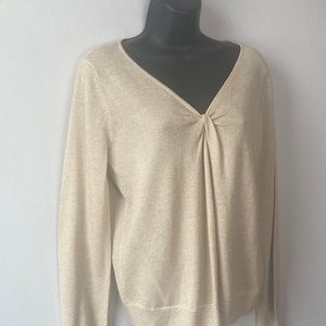 Michael Kors Petite Large Camel and Gold thread light weight sweater.